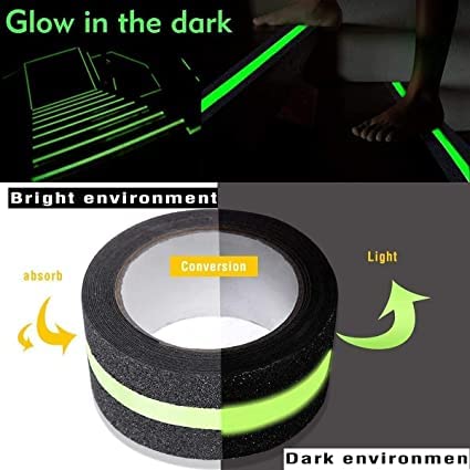 Anti Slip Glow Tape,(5M x 50MM) Luminous Anti Skid Fall Resistant Tape, Self Adhesive, Foot Grip Tape, Glow in The Dark Tape, For Slippery and Surfaces(Pack Of 1).