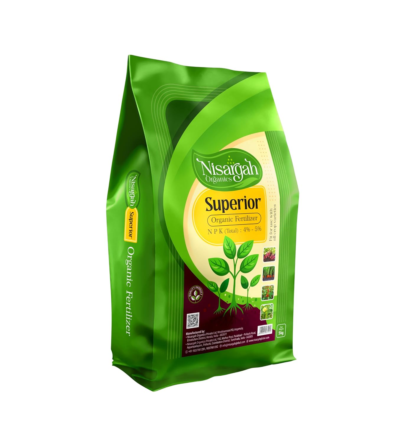 Nisargah Superior Organic Fertilizer, NPK 4-5%, Plant Growth and Soil Health Booster. 5kg