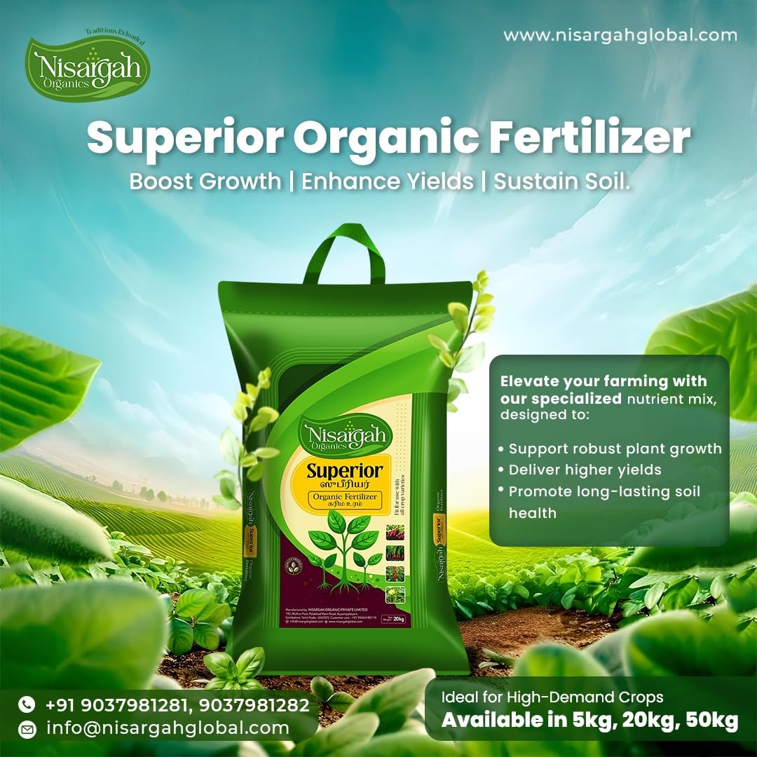 Nisargah Superior Organic Fertilizer, NPK 4-5%, Plant Growth and Soil Health Booster. 5kg